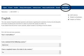 Ministarstvo Turizma I Sporta Republike Hrvatske On Line Obrazac Za Informacije O Mogucnostima Ulaska U Republiku Hrvatsku