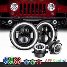 Cjponyparts.com has been visited by 10k+ users in the past month A Lot Of Concessions Goodrun Jeep Wrangler Headlights 7 Led Halo Angel Eyes Rgb 4 Fog Lights For 1997 2017 Tj Lj Jk Jku Unlimited Rubicon Sahara Altitude Dot Approved Car Accessories
