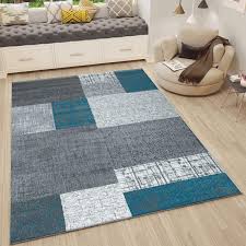 Vimoda Teppich Kurzflor In Türkis Blau Grau Weiß Wohnzimmer Teppiche Modern Kachel Optik Pflegeleicht 80x150 Cm