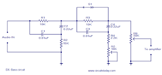 In the figure below, we have presented the circuit diagram of one channel only for clarity and also because the other channel has identical circuit arrangement. Hi Fi Dx Bass Circuit