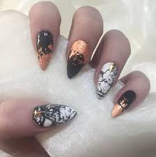 Acrylic Black And Rose Gold Nails Pin By Emma Bowers On Nail Art Marble Nail Designs Foil Nails Marble Nails