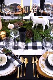 Black And White Buffalo Check Tablecloth A Plaid Rustic Holiday Table Table Dine By Deborah Shearer Christmas Table Decorations Rustic Holiday Christmas Tablescapes