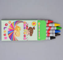 Safety Drawing High Quality Non-Toxic Colorful Round Shape Silky Premium 6  PCS Wax Crayon in Printed Box with Hanger