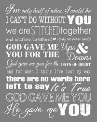 Blake Sheldon Lyrics Print God Gave Me You By Rittenhousedesign Love Husband Quotes Lyric Prints Wedding Anniversary Quotes