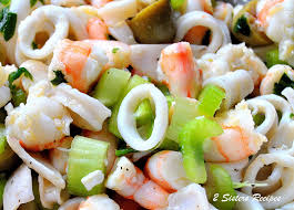 This is a rich, creamy casserole loaded with shrimp, scallops and crab. Seafood Salad Marinated For Christmas Eve 2 Sisters Recipes By Anna And Liz