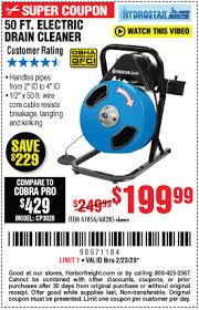 Pacific Hydrostar 50 Ft Compact Electric Drain Cleaner For 199 99 In 2020 Drain Cleaner Harbor Freight Tools Cleaners