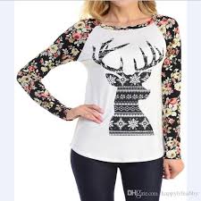 women christmas floral raglans reindeer printed casual floral sleeve shirt christmas black and white deer pullover women pom jersey raglans