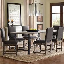 Six dining chairs are crafted from solid wood, and the long trestle table is made of solid and engineered wood. Rubino 7 Piece Dining Set Reviews Birch Lane Dining Chairs Upholstered Dining Chairs Gray Dining Chairs