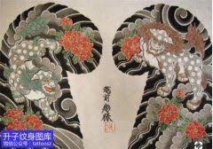 满背彩色新传统不动明王与龙纹身手稿 精美图案 升子纹身 oriental tattoo japanese tattoo irezumi