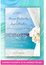 Beach Wedding Invitation Template Set Editable Destination Wedding Invitation Suite Blue Watercolour Rsvp Details Thank You Card Yde2709 Wedding Invitation Details Card Wedding Invitation Templates Beach Wedding Invitations