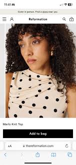 BNWT Size xs 11:41 67 Our Sustainability Report is here. Read it.  Reformation Marlo Knit Top Add to bag AA < thereformation.com 11:41 67  Cuter Cuterinperson.Findastorenearyou. in person. Find a store near