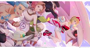 Rule 34 Dev - 3boys 3girls abs anklet black_coat black_headwear blonde_hair  blue_hair bracelet brown_hair calaba_(pokemon) chest_tattoo clenched_hand  coat commentary_request copyright_name gaeric_(pokemon) gen_4_pokemon glint  hairband hat highres hsin ...