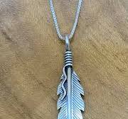 Native American Made Sterling Silver Feather Pendant
