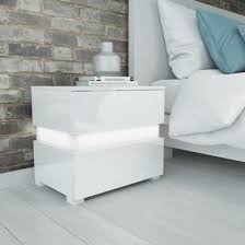 Sense White High Gloss Bedside Table With Led Light With Images Led Bedside Table Bedside Table Uk Bedside Table