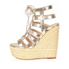 Md3 milled gold nickel wedges. River Island Gold Gladiator Wedges In Metallic Lyst