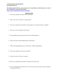 Complete the outline of article 1 of the u.s. Constitution Worksheet