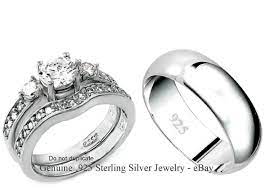 3pc Bride Groom Ring Set Engagement Wedding Band Trio Rings Men S And Women S Ebay Cheap Wedding Rings Sets Mens Wedding Rings Gold Platinum Wedding Rings Sets