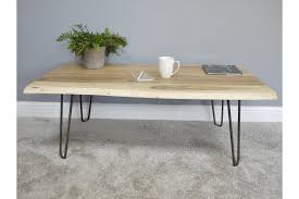 Rectangular wood hairpin coffee table. Acacia Rustic Wood Hairpin Leg Coffee Table