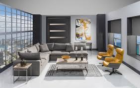 Shop yellow coffee tables from ashley furniture homestore. Nube Ii Gray Sofa And Enzo Yellow Leather Swivel Accent Chairs Contemporary Living Room Other By El Dorado Furniture