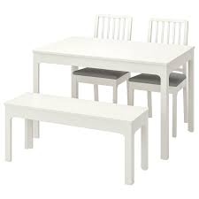Ikea items and other materials Ekedalen Ekedalen White Ramna Light Grey Table With 2 Chairs And Bench Ikea