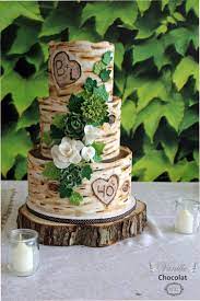 Birch Tree Leaves And Flowers Wedding Anniversary Cake Gateau D Anniversaire De Mariage Arbre Bouleau Avec Feuilles Et Fl Cake Cake Decorating Cupcake Cakes
