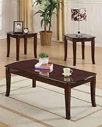 Amazon Com Acme Camarillo Cherry Coffee End Table Set 3 Piece Kitchen Dining 3 Piece Coffee Table Set Coffee Table Setting Coffee And End Tables