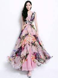 Fashion V Neck Floral Print Oversized Chiffon Maxi Dress For Woman Floral Print Dress Long Chiffon Dress Long Maxi Dress