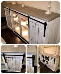 Diy Sideboard Buffet Table Farmhouse Barn Style Hanging Doors Painted Annie Sloan Pure White And Distre Diy Sideboard Diy Sideboard Buffet Diy Barn Door