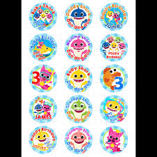 Baby Shark Edible Cupcake Toppers Personalised Printed Edible Image