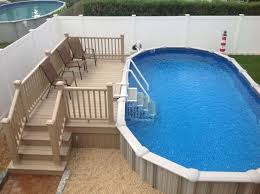 We Sell High Quality Semi Inground Pools In Suffolk And Nassau Counties Long Island Which Are Des Swimming Pool Decks Backyard Pool Landscaping Backyard Pool