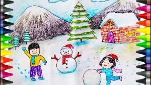 How to draw easy scenery of winter season village | simple snow scenery drawing step by very easy drawing scenery of winter season step by step.i use crown oil pastel,staedtler(noris. How To Draw Winter Season Scenery Winter Drawings Easy Drawings Summer Season Drawing