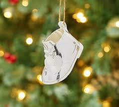 Engravable Silver Plated Baby S First Christmas Boot Ornament Pottery Barn