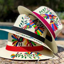 Beautifully Hand Painted Panama Hat By Otomi Artisans In Hidalgo Mexico With Intricately Painting Unique Shapes Painted Hats Women Hats Fashion Painted Hat