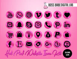Hot Pink Website Icon Kit Hot Pink Social Media Icons Hot Etsy Website Icons Social Media Icons Media Icon