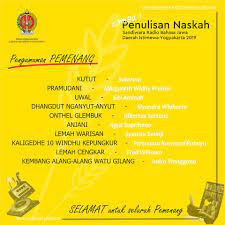 Check spelling or type a new query. Sepuluh Karya Terbaik Pemenang Lomba Penulisan Naskah Drama Radio Bahasa Jawa Diy 2019