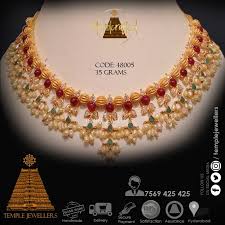 Light Weight Guttapusala Necklace 35 Grams 916 Kdm Gold Temple Jewellers 7569 425 425 Gold Earrings Designs Emerald Bead Necklace
