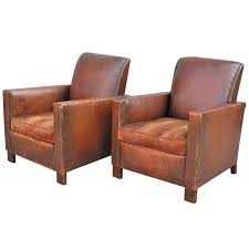 Pair Of French Deco Leather Club Chairs 1stdibs Com Leather Club Chairs Club Chairs Vintage Lounge Chair