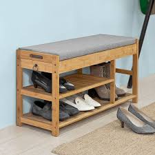 The sides of the entryway shoe bench have a modified frame and panel construction. Sobuy Fsr47 N Bamboo Shoe Rack Shoe Storage Bench With Seat Cushion Hallway Shoe Organizer With Drawers Home Hallway Furniture Urbytus Com