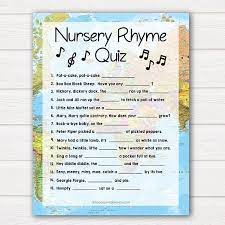 Nursery Rhyme Quiz Game Printable Baby Shower Games Etsy Travel Baby Showers Nursery Rhyme Baby Shower Adventure Awaits Baby Shower