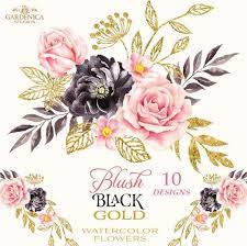 Rose gold foil abstract flower vector seamless pattern background. Black And Gold Watercolor Flowers Clipart Blush Pink Black Flower Clipart Pink And Black Floral Gold Watercolor Flower Clipart Digital Flowers