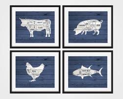 Butcher Chart Art Prints Cow Butcher Chart Set Of 4 Prints Meat Cuts Kitchen Decor Rustic Art Butcher Prints Blue Kitchen Decor
