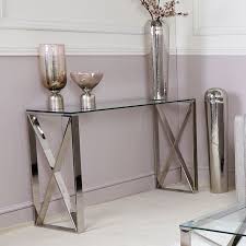 Zenn Contemporary Stainless Steel Clear Glass Console Hall Table Picture Perfect Home In 2020 Tempered Glass Table Top Hall Table Hall Table Accessories
