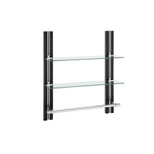 The space between shelves is. Two Tier Deluxe Wood Glass Shelf With Towel Bar Brown Neu Home Target