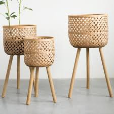 Round Bamboo Baskets On Stands Set Of 3 Bamboo Furniture Diy Bamboo Basket Bamboo Decor
