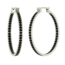 Black And White Diamond Hoop Earrings Round Black Diamond Earrings In 14k White Gold Black Diamond Hoop Earrings Black Diamond Hoops Diamond Earrings For Women