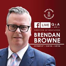 Join us next week Friday, October 23 for a Facebook Live Q & A hour with  #TCDSB Director Brendan Browne! Submit your questions to us via Facebook  Messenger now. ↪️ http://ow.ly/tfff50BUrvF