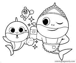 One shark has already been painted. Baby Shark Boy And Mommy Shark Wash Your Hands Coloring Pages Baby Shark Coloring Pages Coloring Pages For Kids And Adults