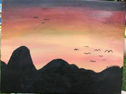 Beginners Sunset Mountain Silhouette Painting Acrylic Painting Beginners Mountain Sunset Silhouette Painting Mountain Silhouette Painting