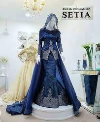 Hd114 navy blue wedding man suits for groom tuxedos black peaked lapel three piece jacket pants vest formal style blazer. Full Songket Exclusive Navy Butik Pengantin Setia Facebook