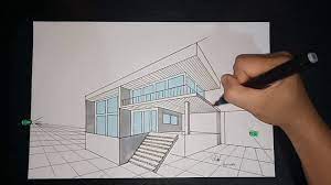 Gambar perspektif 2 titik hilang. Cara Membuat Rumah Sederhana Dengan Perspektif 2 Titik Hilang Gambar Sketsa Youtube